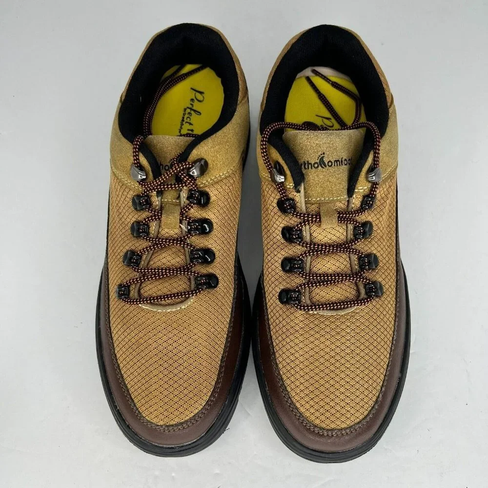 OrthoComfoot Mens 22JC03 Beige Brown Leather Suede Lace Up Size 43 Casual Shoes